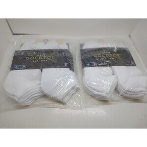 2 Pack GOLDTOE Cotton Low Cut Socks 6 Pairs White Men's Large Shoe Size 6-12.5